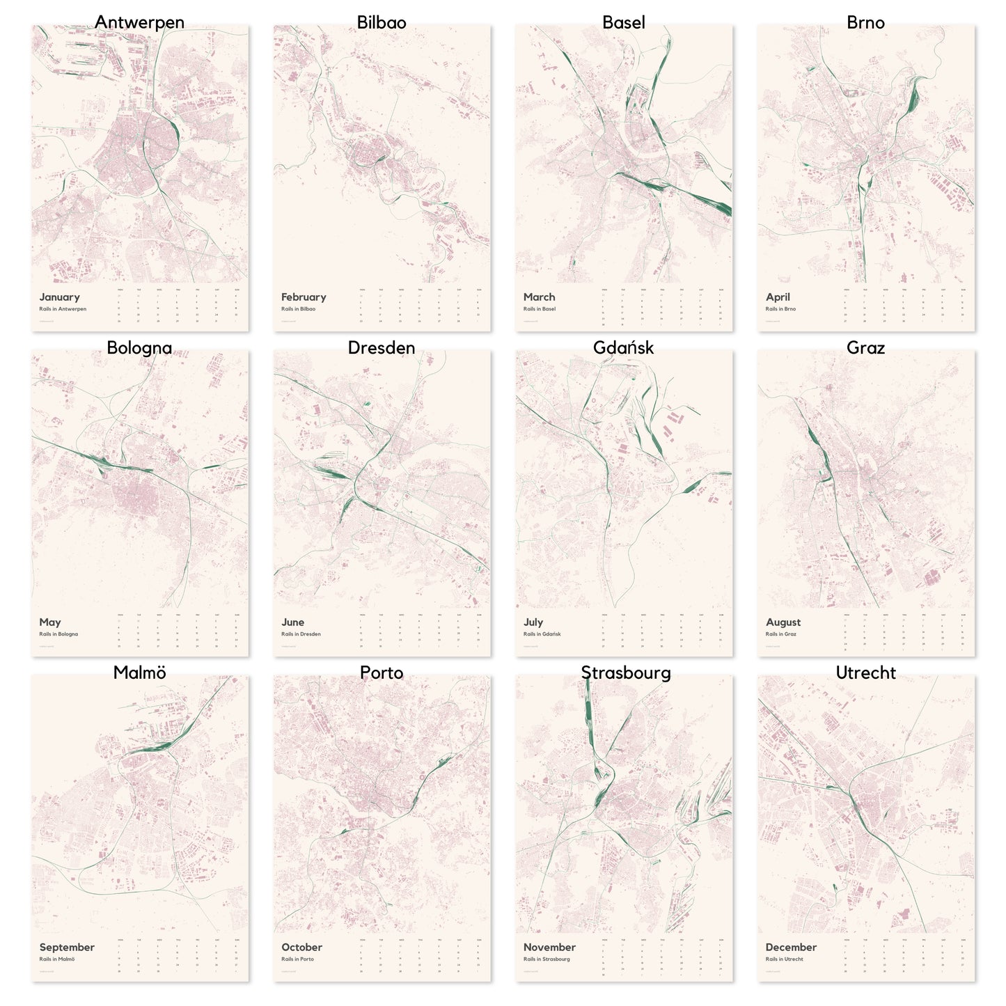 Wandkalender 2026 | Rails in European Cities