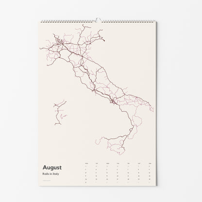 Wandkalender 2026 | Rails in European Countries (Schienennetze)